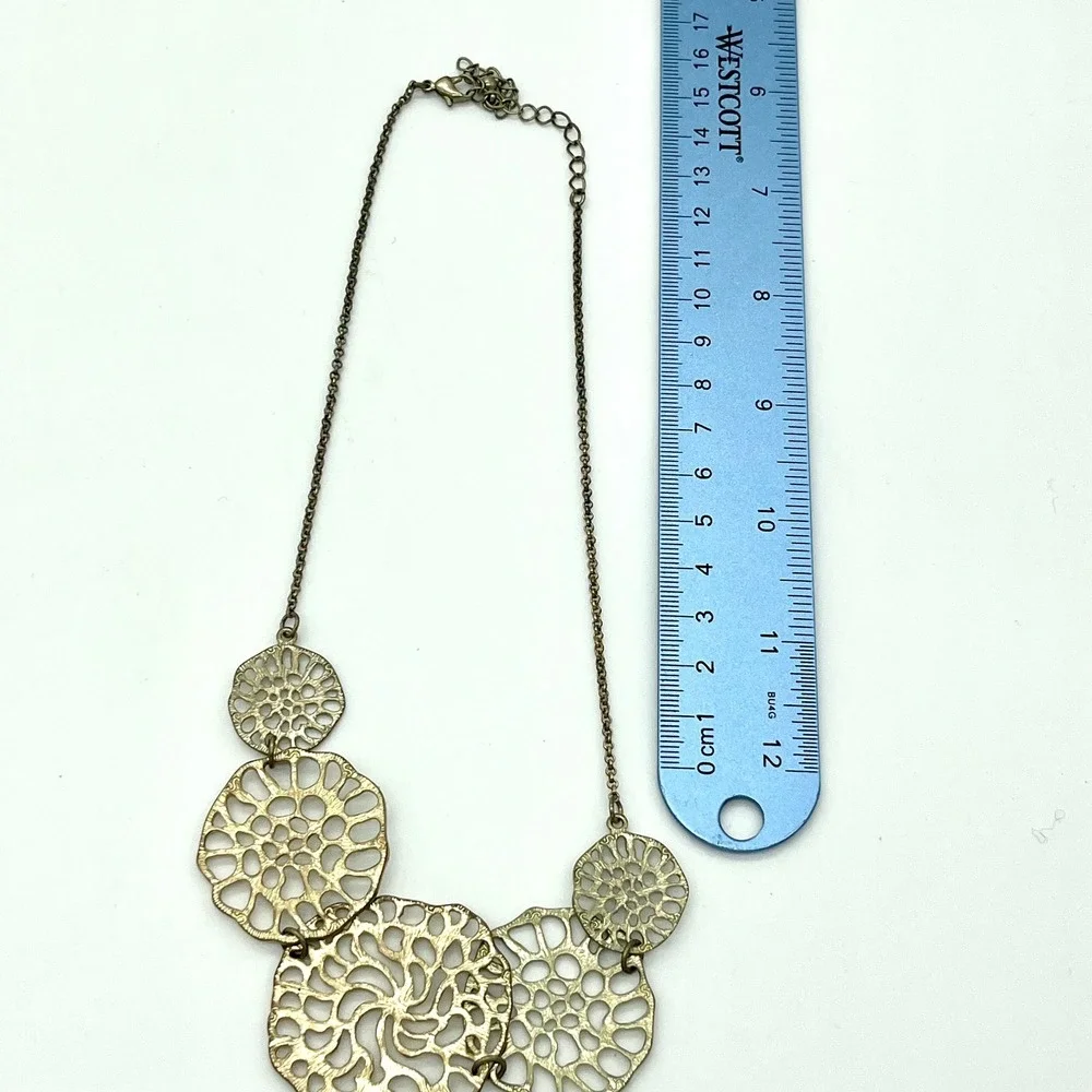 Statement Necklace Gold Tone Disc Medallion‎ Chain Fashion Jewelry Filigree